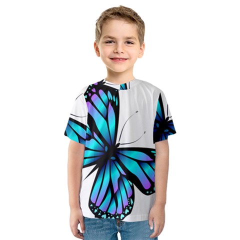 Blue And Pink Butterfly Illustration, Monarch Butterfly Cartoon Blue, Cartoon Blue Butterfly Free Pn Kids  Sport Mesh Tee by asedoi