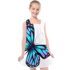 Blue And Pink Butterfly Illustration, Monarch Butterfly Cartoon Blue, Cartoon Blue Butterfly Free Pn Kids  Cross Back Dress by asedoi