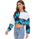 Blue And Pink Butterfly Illustration, Monarch Butterfly Cartoon Blue, Cartoon Blue Butterfly Free Pn Women s Lightweight Cropped Hoodie View2