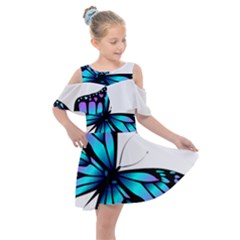 Blue And Pink Butterfly Illustration, Monarch Butterfly Cartoon Blue, Cartoon Blue Butterfly Free Pn Kids  Shoulder Cutout Chiffon Dress by asedoi