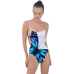 Blue And Pink Butterfly Illustration, Monarch Butterfly Cartoon Blue, Cartoon Blue Butterfly Free Pn Tie Strap One Piece Swimsuit by asedoi