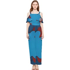 Background Abstract Design Blue Draped Sleeveless Chiffon Jumpsuit by Ravend