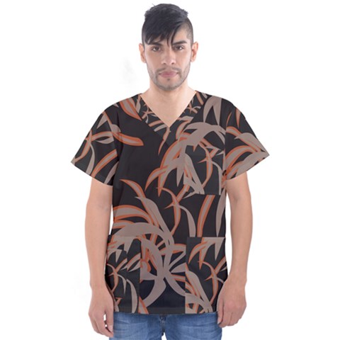 Leaf Leaves Pattern Print Men s V-neck Scrub Top by Ravend