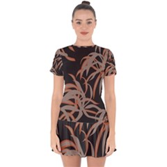 Leaf Leaves Pattern Print Drop Hem Mini Chiffon Dress by Ravend