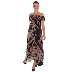 Leaf Leaves Pattern Print Off Shoulder Open Front Chiffon Dress by Ravend