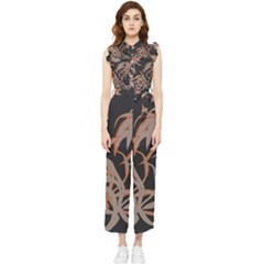 Leaf Leaves Pattern Print Women s Frill Top Chiffon Jumpsuit by Ravend