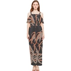 Leaf Leaves Pattern Print Draped Sleeveless Chiffon Jumpsuit by Ravend