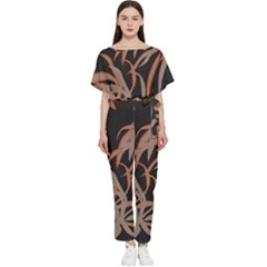 Leaf Leaves Pattern Print Batwing Lightweight Chiffon Jumpsuit by Ravend