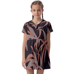 Leaf Leaves Pattern Print Kids  Asymmetric Collar Dress by Ravend