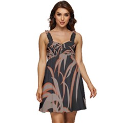 Leaf Leaves Pattern Print Ruffle Strap Babydoll Chiffon Dress