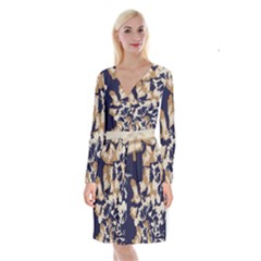 Abstract Flowers Background Pattern Long Sleeve Velvet Front Wrap Dress by Ravend