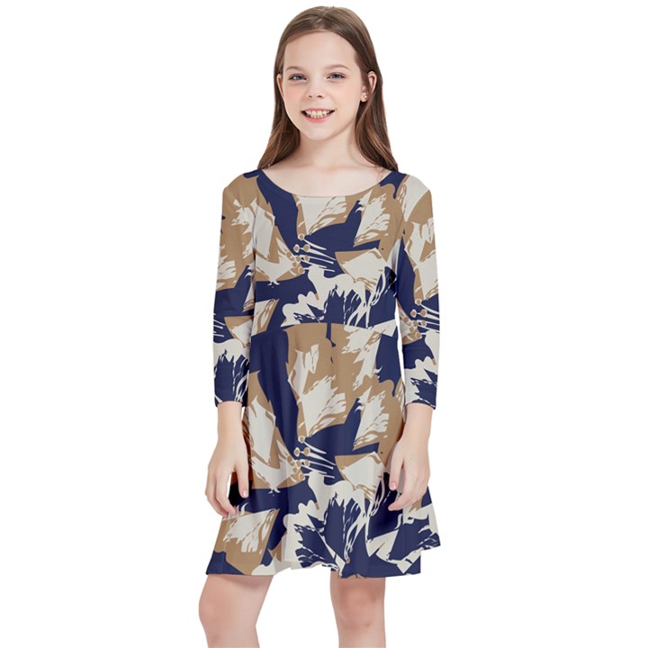 Abstract Flowers Background Pattern Kids  Quarter Sleeve Skater Dress