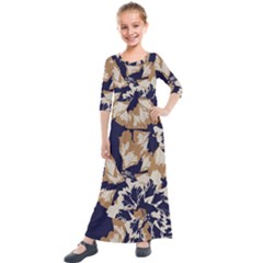 Abstract Flowers Background Pattern Kids  Quarter Sleeve Maxi Dress by Ravend