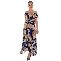 Abstract Flowers Background Pattern Off Shoulder Open Front Chiffon Dress by Ravend