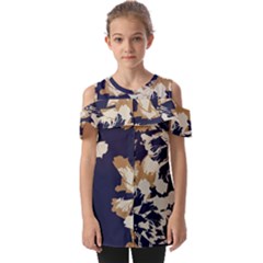 Abstract Flowers Background Pattern Fold Over Open Sleeve Top