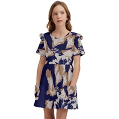 Abstract Flowers Background Pattern Kids  Frilly Sleeves Pocket Dress by Ravend