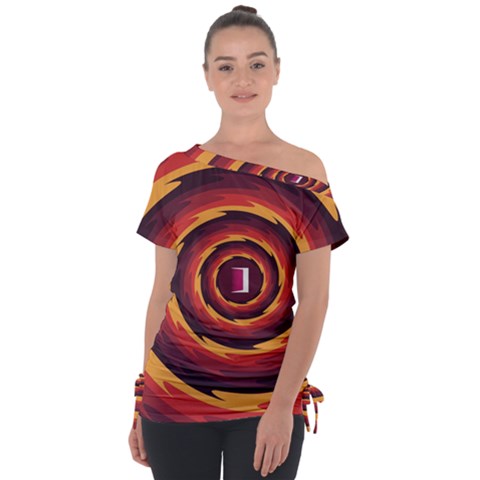 Illustration Door Abstract Concentric Pattern Off Shoulder Tie-up Tee by Ravend