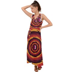 Illustration Door Abstract Concentric Pattern V-neck Chiffon Maxi Dress by Ravend