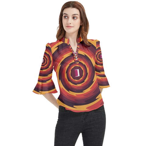 Illustration Door Abstract Concentric Pattern Loose Horn Sleeve Chiffon Blouse by Ravend