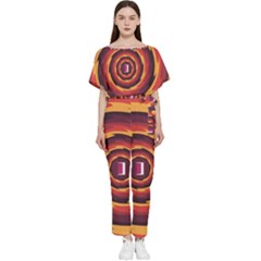 Illustration Door Abstract Concentric Pattern Batwing Lightweight Chiffon Jumpsuit