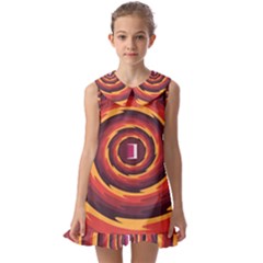 Illustration Door Abstract Concentric Pattern Kids  Pilgrim Collar Ruffle Hem Dress