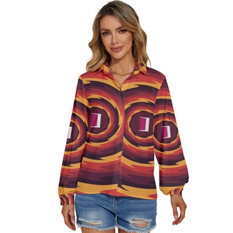 Illustration Door Abstract Concentric Pattern Women s Long Sleeve Button Down Shirt by Ravend