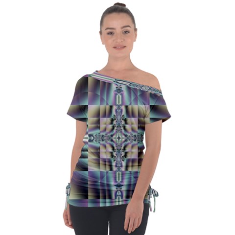 Modern Art Abstract Pattern Off Shoulder Tie-up Tee by Ravend