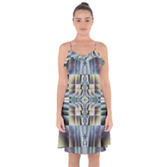 Modern Art Abstract Pattern Ruffle Detail Chiffon Dress