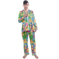 Flower Spring Background Blossom Men s Long Sleeve Satin Pajamas Set