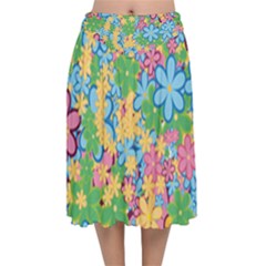 Flower Spring Background Blossom Velvet Flared Midi Skirt by Ravend