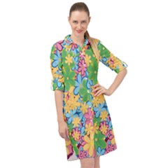 Flower Spring Background Blossom Long Sleeve Mini Shirt Dress by Ravend