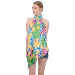 Flower Spring Background Blossom Halter Asymmetric Satin Top by Ravend