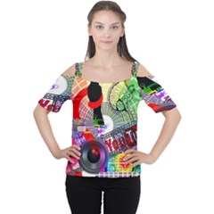 Social Media Interaction Woman Cutout Shoulder Tee