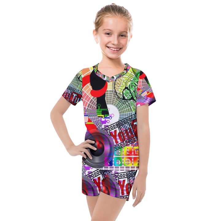 Social Media Interaction Woman Kids  Mesh Tee and Shorts Set