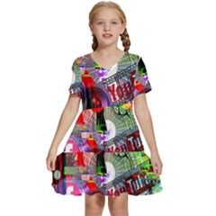 Social Media Interaction Woman Kids  Short Sleeve Tiered Mini Dress by Ravend