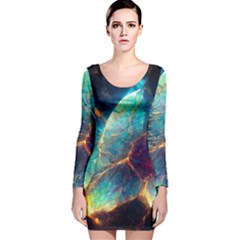 Abstract Galactic Long Sleeve Velvet Bodycon Dress