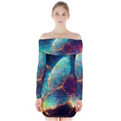 Abstract Galactic Long Sleeve Off Shoulder Dress by Ravend