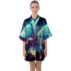 Abstract Galactic Half Sleeve Satin Kimono 