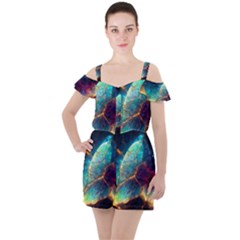 Abstract Galactic Ruffle Cut Out Chiffon Playsuit by Ravend