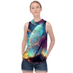 Abstract Galactic High Neck Satin Top by Ravend