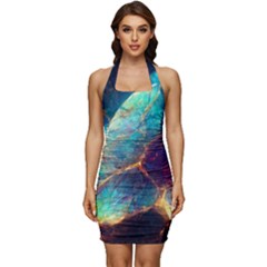 Abstract Galactic Sleeveless Wide Square Neckline Ruched Bodycon Dress by Ravend