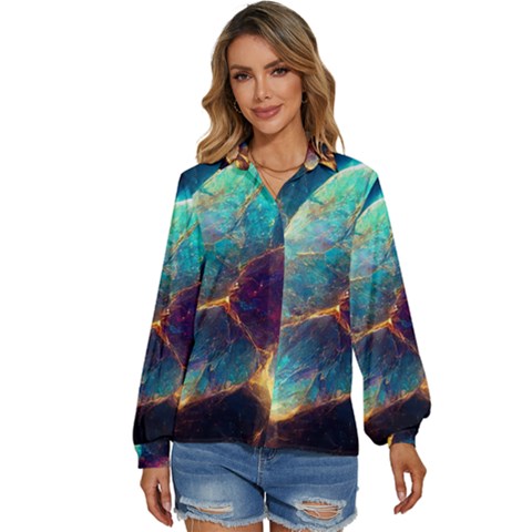 Abstract Galactic Women s Long Sleeve Button Down Shirt by Ravend