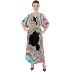 Fractal Abstract Background V-neck Boho Style Maxi Dress