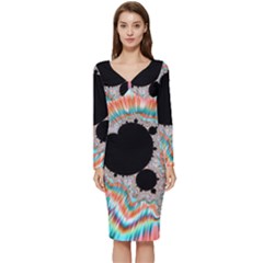 Fractal Abstract Background Long Sleeve V-neck Bodycon Dress  by Ravend