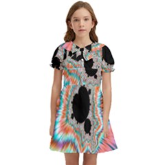 Fractal Abstract Background Kids  Bow Tie Puff Sleeve Dress by Ravend