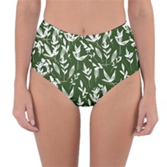 Leaves Pattern Wallpaper Watercolor Reversible High-waist Bikini Bottoms by Ravend