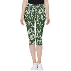 Leaves Pattern Wallpaper Watercolor Inside Out Lightweight Velour Capri Leggings  by Ravend