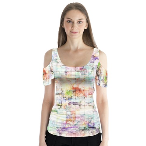 Dirt Puzzle Scrap Book Background Butterfly Sleeve Cutout Tee  by Ravend