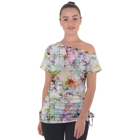 Dirt Puzzle Scrap Book Background Off Shoulder Tie-up Tee by Ravend