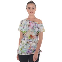 Dirt Puzzle Scrap Book Background Off Shoulder Tie-up Tee